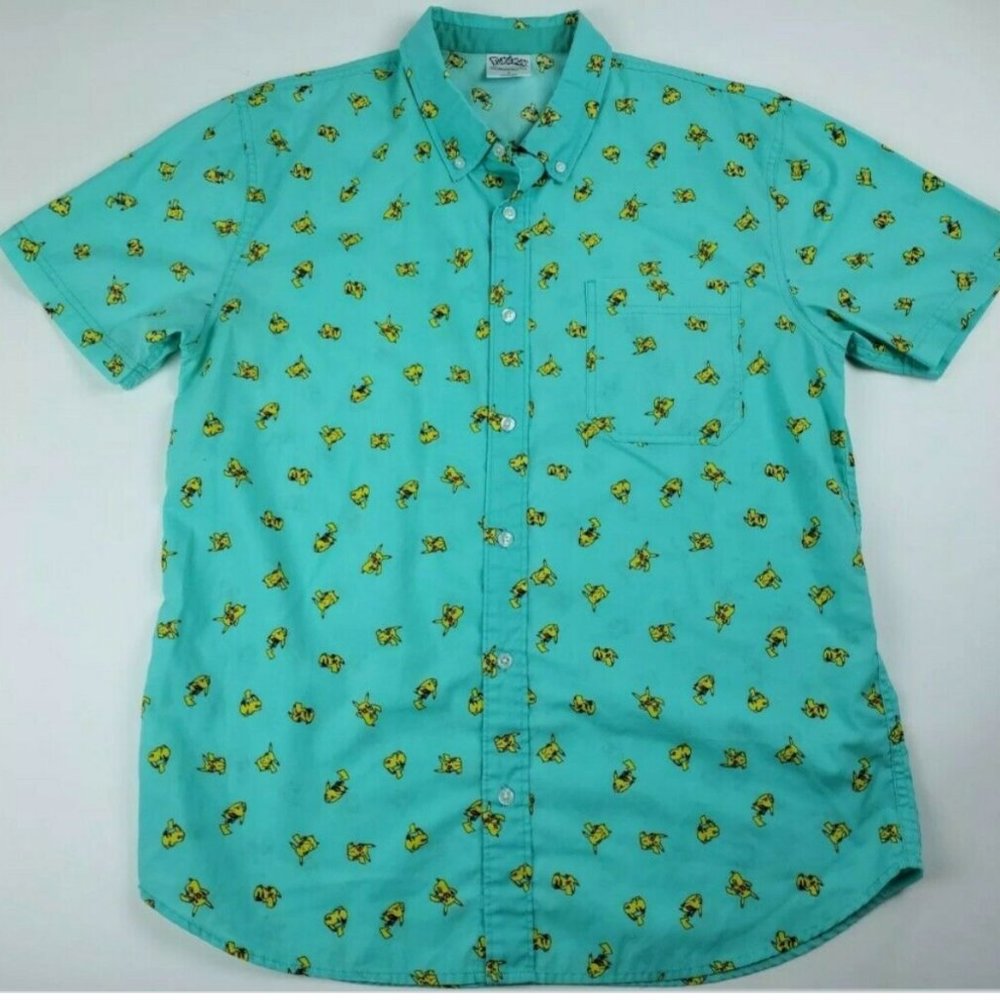 Mens Pokemon Pikachu Short Sleeve Button Up Shirt